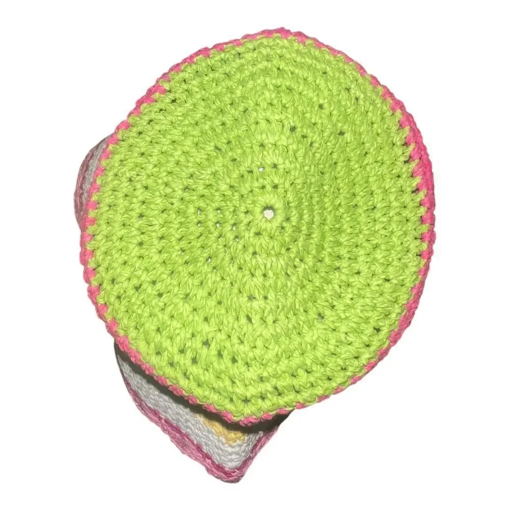 Gymboree Striped Straw Crochet Bucket Hat Wide Brim Pretty Lady Girls 8 & Up EUC